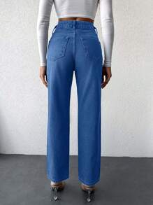 SHEIN PETITE Jeans Rectos De Talle Alto