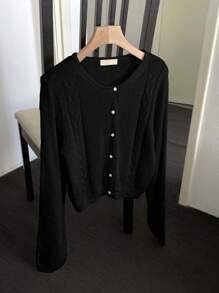 DAZY Áo khoác cardigan mỏng nhẹ đơn giản, phong cách nữ tính - màu đen - Xem 4