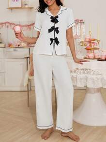 SweetSlumber Conjunto de ropa de uso doméstico con lazo trenzado para mujer, vacaciones