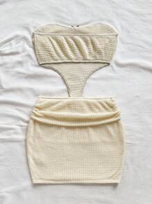 Soleia 女士金属海星装饰镂空无袖迷你吊带连衣裙 - 米色 - 查看 2