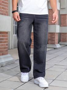 Manfinity Homme Quần Jeans ống đứng cài nút thường ngày cỡ lớn cho nam, mặc hàng ngày - màu đen - Xem 7