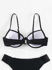 SHEIN Swim Women Summer Solid Color Underwire Push Up Ruched Bikini Swimwear Top - Black - View 4