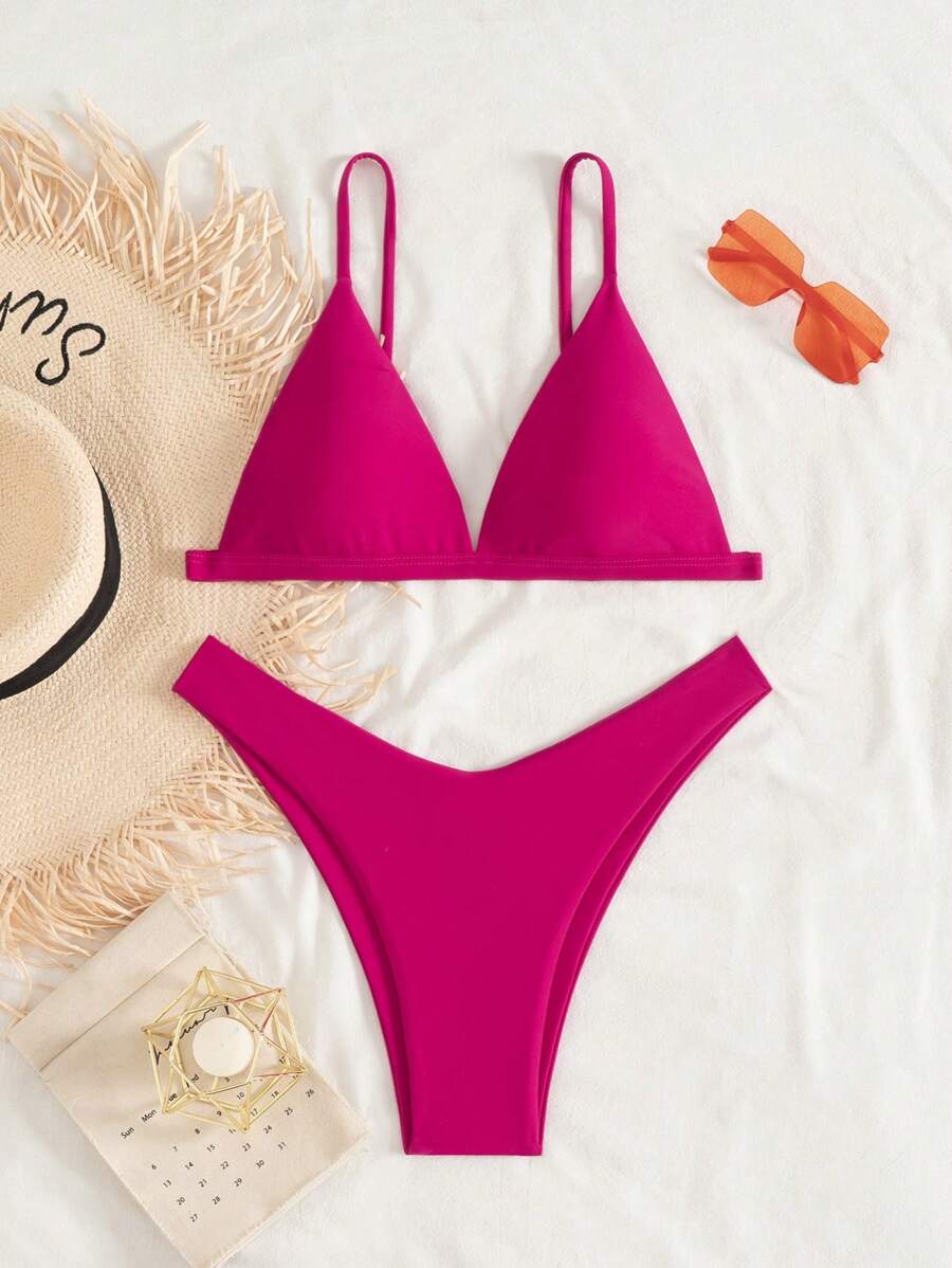 Swim Vcay 女士夏季海滩纯色性感比基尼泳装 - 中紫紅色 - 查看 1