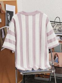 Manfinity Homme Men's Striped Short Sleeve Casual Polo Knit Top Knitted Shirts For Men