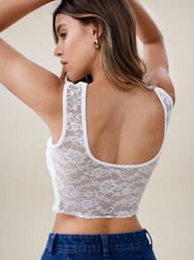 Chiquease Ladies Elegant Summer Casual Wear Design Lace Stitching Backless Simple Fashion Basic Style Casual Pure White Daily Wear Top White Top, White Tank, Sexy, Cute, Going Out Tops Women - White - View 3