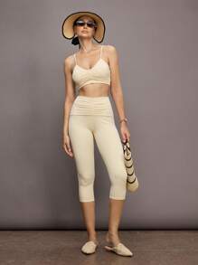 Activina Damskie legginsy sportowe z marszczeniami w pasie i długości 3/4 w jednolitym kolorze - Morela - Zobacz 6