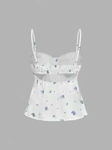 SHEIN MOD 女士碎花褶皱度假吊带背心，返校季、夏季、度假、海滩、浪漫约会、Y2K风格、毕业典礼、婚礼、返校季、甜美浪漫乡村风上衣 - 白色 - 查看 2
