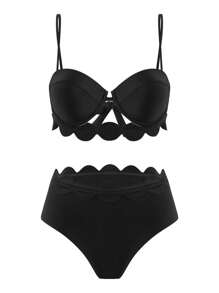 Swim SXY 3pcs/Set Women Beach Summer Outfits: Shoulder Strap Push-Up Top, High Waist Bottoms, Hollow-Out Maxi Beach Cover-Up Dress, High Fashionable Swimwear Set