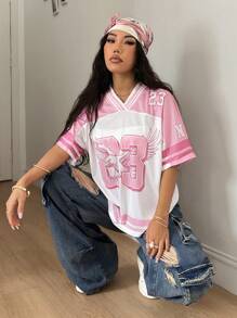 Coolane Tricou de fotbal pentru femei, primăvara și vara, Y2K, streetwear, vintage, respirabil, cu plasă, grafică, număr, model