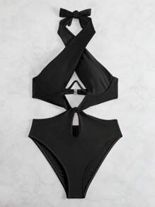 Swim SXY 1 件套泳衣，适合夏季，时尚，带钢圈，非聚拢 - 黑色 - 查看 3