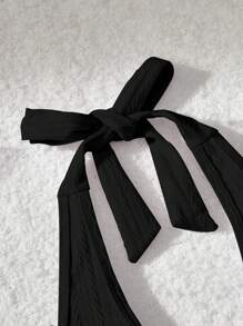 SHEIN MOD Neck Tie Front Ruched Knit Jacquard Pink Swimsuit Top