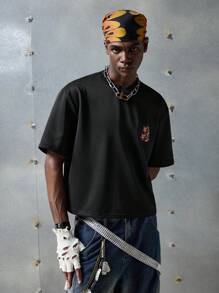 NEON BLANC 男士街头时尚针织圆领短袖T恤，适合夏季 - 黑色 - 查看 3