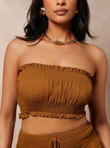 Vixey Ruffle Detail Shirred Strapless Crop Top, Beach Outfits For Woman, Beach Vacation Outfits, Beach Essentials, Women Summer Clothing, Cute Summer Tops