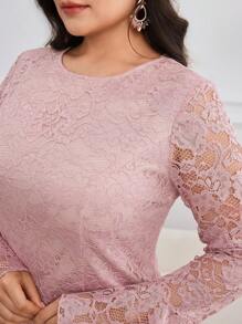 Modelyn Plus Size Solid Color Long Sleeve Dress, Fashionable For Summer - Pink - View 6