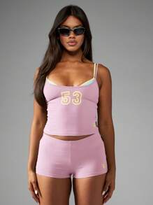 Missguided x Playboy 高腰短裤夏季节日超显瘦平角裤周末派对休闲裤 - 藕粉色 - 查看 7
