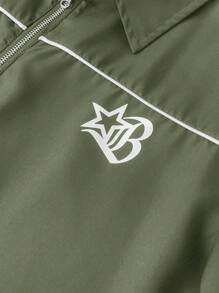 STYNVO Bộ 2 món/Bộ áo sơ mi tay ngắn khóa kéo thường ngày cho nam và quần short dây rút - xanh quân đội - Xem 3