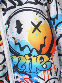 SHEIN 1pc Young Boy Casual Street Graffiti Printed Long Sleeve Jacket, Fashion Leisure Design, Suitable For 4-7 Years Old Boys To Wear Daily, Summer Fall Winter