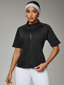 SHEIN Sports 女士运动运动夹克 - 黑色 - 查看 3