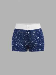 SHEIN Girlism 2pcs Tween Girl Vintage Lace Trim Fitted Tank Top & Color Block Ditsy Floral Printed Shorts Set, Navy Blue Floral Two Piece Set - Navy Blue - View 5