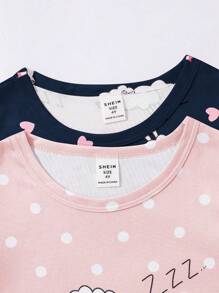 Genkimix Kids Back To School Fashion2pcs/Set Girls Cute Cartoon Sheep Print Nightgown, Minimalist Fashion Pink & Gray, Short Sleeve Long Nightdress Home Wear Clothes For Girls 11 Night Dress For Kids - Multicolor - View 3