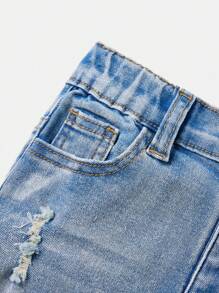 SHEIN 年轻男孩破洞口袋休闲百搭牛仔裤 - 中等水洗藍 - 查看 5