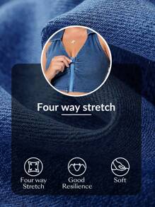 SHEIN Essnce Plus Size Women Summer Elastic Casual Denim Jacket - Blue - View 7