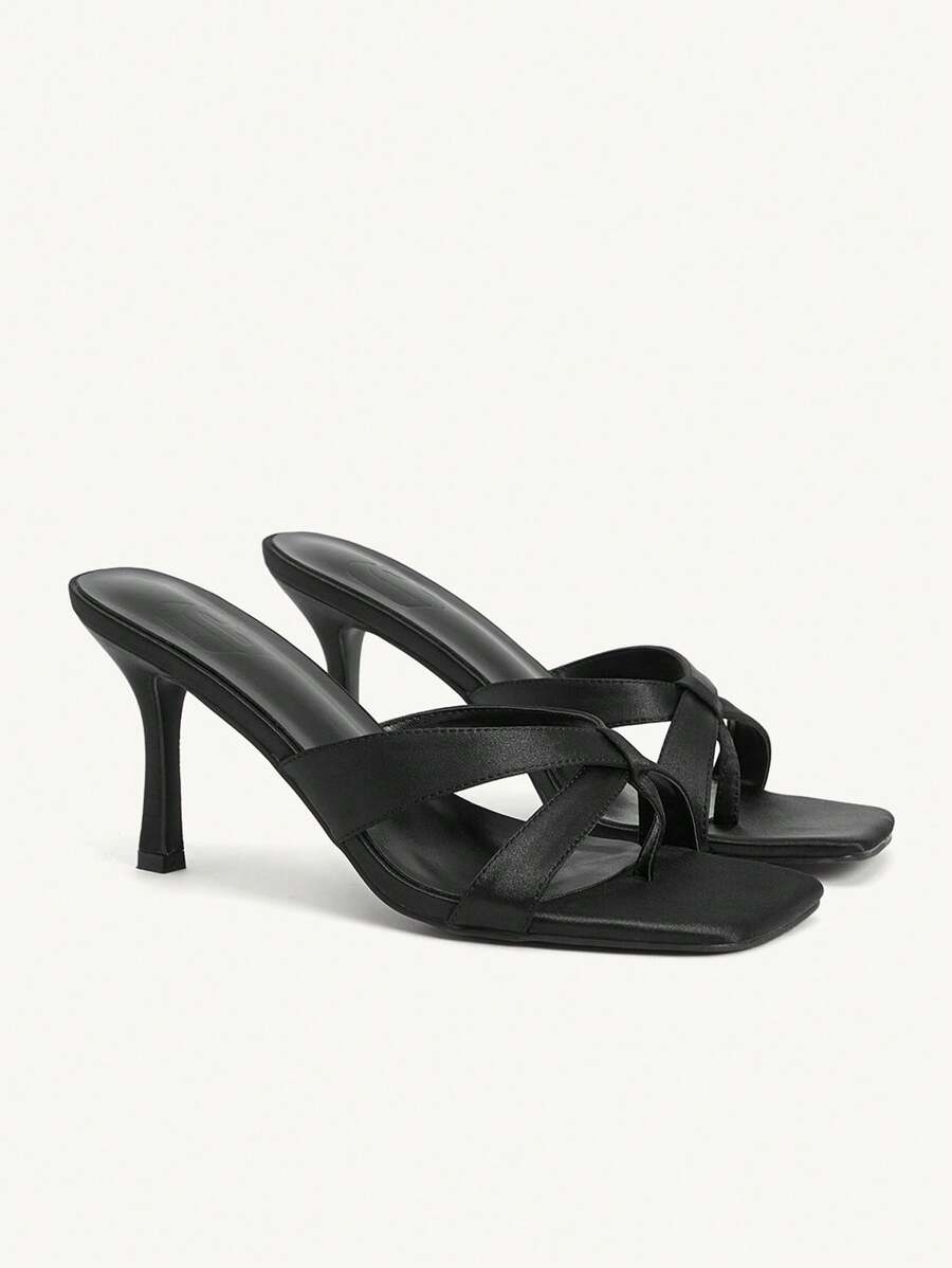 CUCCOO CHICEST 女士系带交叉方头细高跟凉鞋，优雅百搭，适合下午茶、约会、办公室、度假，百搭 - 黑色 - 查看 1