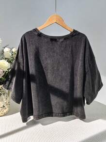 SHEIN EZwear Camiseta de algodón lava con mangas cortas, talla grande, primavera