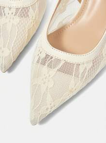 CUCCOO HITCHD White Lace Pointy Toe Hollow Out High Heel Pumps For Women, Bridal Wedding Vacation Style - Apricot - View 12