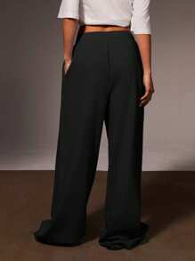 Athîral Pantaloni casual larghi e comodi da donna in colore tinta unita, con pieghe e tasche