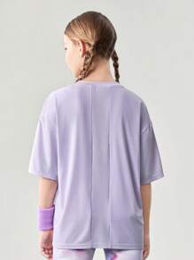 JNSQ T-shirt de sport professionnel pour extérieur pour préadolescentes retournant à l'école, t-shirt de sport ample à col rond pour enfants avec patchwork en maille et impression réfléchissante 3M