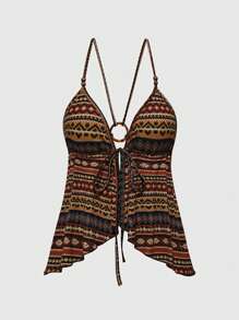 ROMWE Hippie Style Beach Vacation Vintage Pattern Backless Women Tank Top - Multicolor - View 1