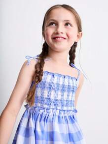 SHEIN Young Girl Cute Bow Strap Plaid Dress - Multicolor - View 2