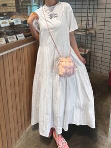 FRIFUL 女士白色褶边吊带背心分层长裙、度假连衣裙、休闲女装 - 白色 - 查看 3