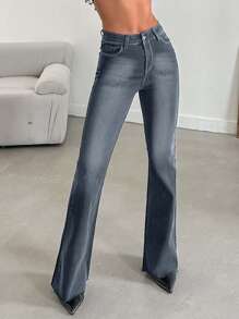 EURMUSE Slim Fit Flare Jeans For Women - Dark Grey - View 3