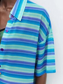 Maija Women's Vacation Striped Short Sleeve Single-Breasted Casual Kimono Cover Up - Blue - View 6