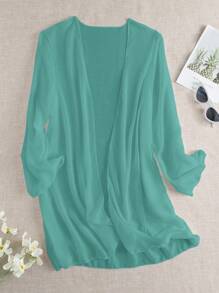SHEIN Swim Women's Solid Color Long Sleeve Open Front Kimono Cover Up, Suitable For Vacation For Summer - Mint Green - View 6