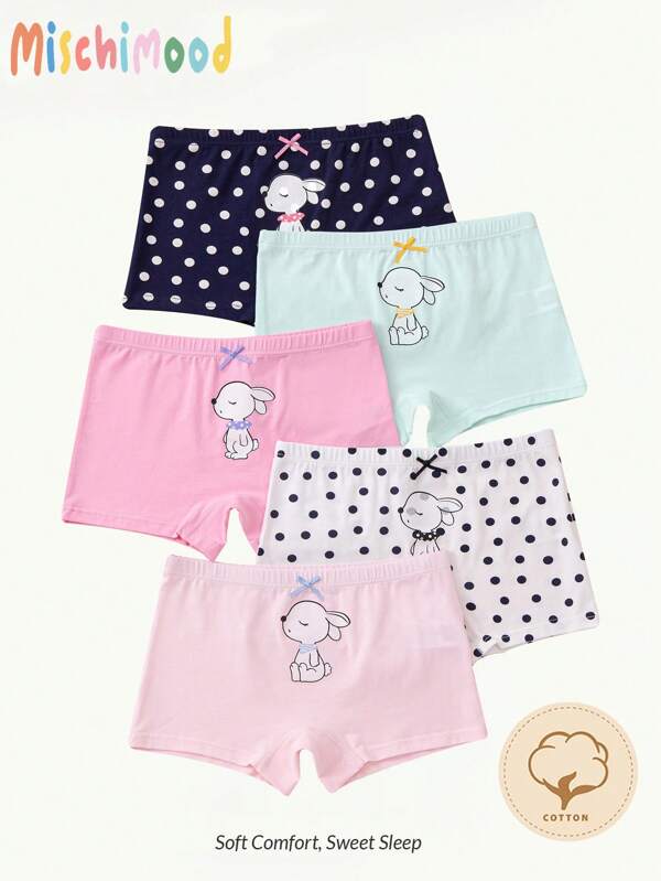 Tween meisje 5st Polkabollen & Grafische cartoonprint Strik aan de achterkant Boxershort