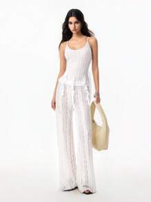 LYSMO 2025 Women's High-End Fashion White Lace Textured Scalloped Edge Hollow Camisole,Elegant Summer Vacation Bohemian Style Casual Everyday Wear Top - White - View 1