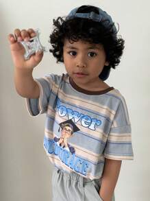 DAZY Jungen lässiges gestreiftes bedrucktes Kurzarm T-Shirt in lockerer Passform, Sommer - Verschiedenfarbig - Übersicht 5
