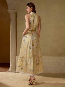 MOTF PREMIUM Women Sleeveless Ruffle Hem Long Floral Print Dress - Apricot - View 4