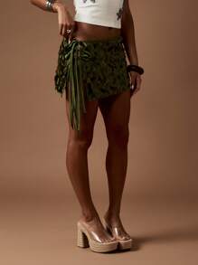 MISSGUIDED Minifalda con lentejuelas, con cordones laterales, para ocasiones festivas, de noche, con brillo, con adornos, para usar en discotecas y baile