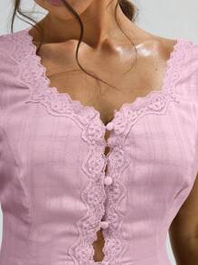 Athîral 女士纯色短袖衬衫，夏季时尚 - 粉色 - 查看 5