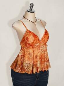 SHEIN ICON Áo ba lỗ in họa tiết cây cối cỡ lớn cho phụ nữ trong kỳ nghỉ, áo Rave - trái cam - Xem 9