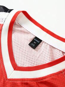 ROMWE MEN Prep 2 pezzi/Set Tuta sportiva da uomo con maglietta e pantaloncini, con stampa numerica, adatta per primavera/estate - Rosso - Visualizzare 6