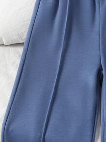 Genkimix Kids 少女纯色松紧腰牙签条纹阔腿裤 - 霧霾藍 - 查看 7