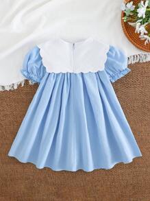 Cozy Pixies Baby Girl Ditsy Floral Round Neck Puff Sleeve Casual Versatile Dress - Multicolor - View 2