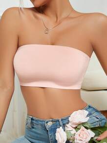Women's Dusty Pink Plain Strapless Backless Tube Top Bralette Medium Stretch Casual Comfy - Dusty Pink - View 4