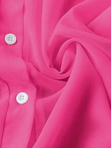 Franclia Turndown Collar Basic Transparent Plain Simple Blouse Fall Cloth For Women - Hot Pink - View 4