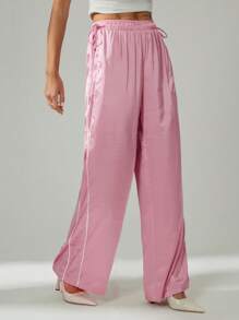 SHEIN Tall Women Solid Pink Color Casual Fashionable Summer Simple Satin Stylish Pants, For Daily Wear